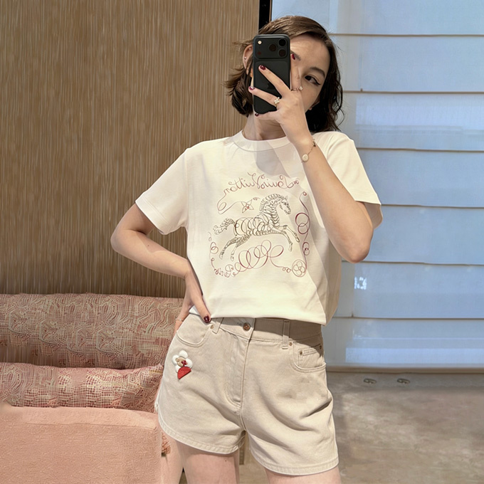 lv louis vuitton vivienne appliqué denim shorts